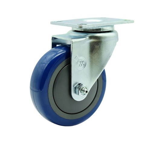 Ruota poliuretano blu 4 pollici piastra superiore girevole marca caster - Foto 1 di 5