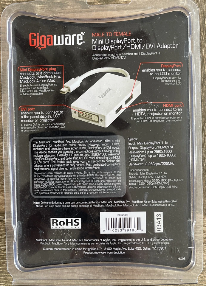 Gigaware Male to Female Mini Display Port to Display Port HDMI DVI Adapter ——-10 - Image 4 of 4