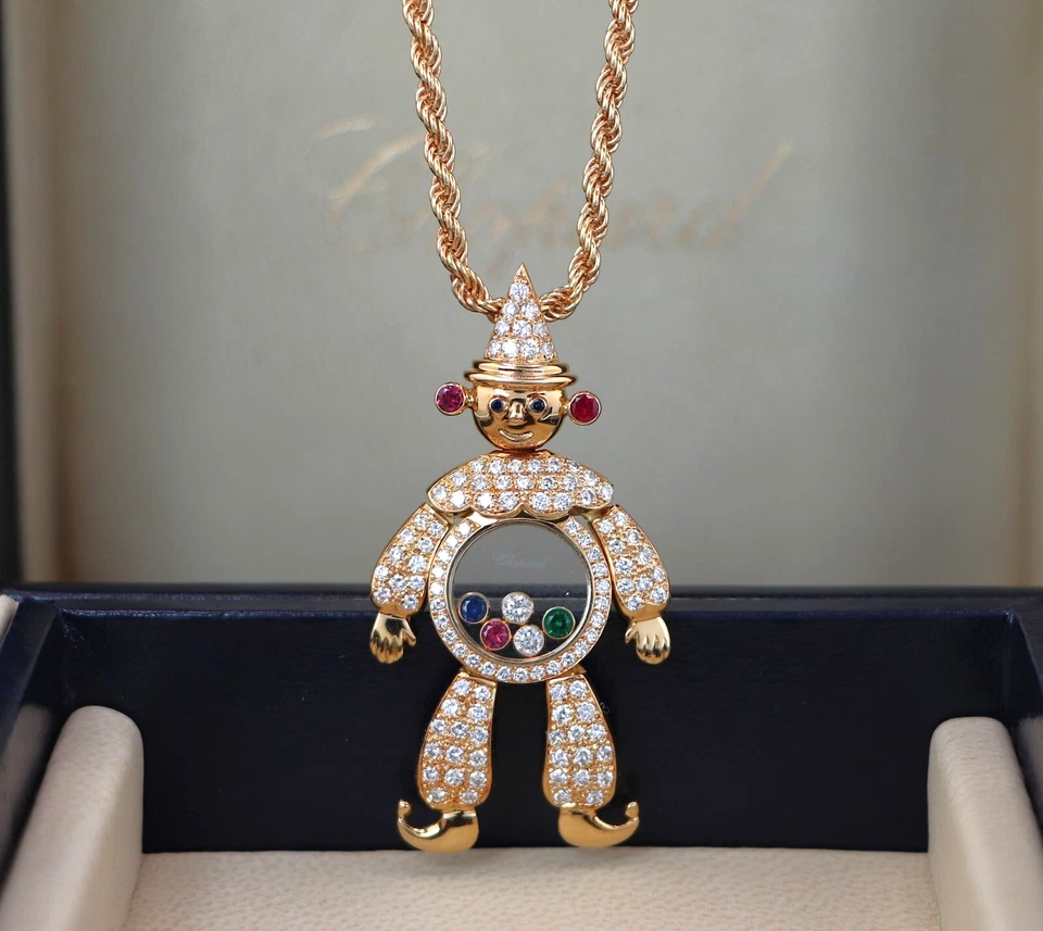 Chopard 18K Yellow Gold Happy Clown Diamond Clown Ruby Sapphire Emerald Necklace - Image 4 of 4