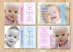 Girl Boy Joint Christening First Birthday Invitations Cards