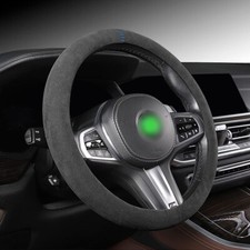 14.5 - 15 Alcantara Suede Steering Wheel Cover Non-slip Dark Grey Blue Mark