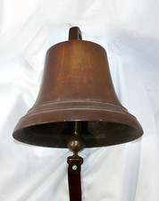 Antique Cast Bronze Ship  s Bell. INTERIOR Signed PF. Brass Clapper. Beaded Lines