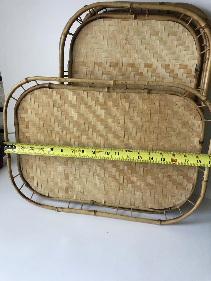 Bandejas tejidas de bambú ratán mimbre para servir Tiki Bar 19"x 13" lote de 6 vintage Foto 3 de 4
