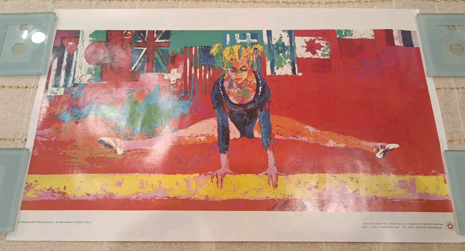 Vintage 1976 LeRoy Neiman Poster Burger King Olympic Gymnast Bicentennial RARE