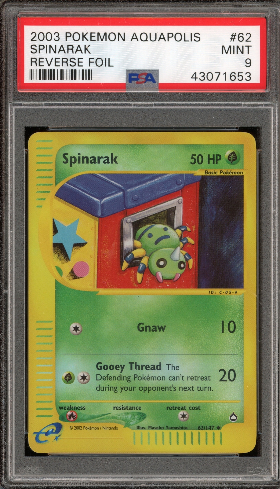 Pokemon Spinarak Aquapolis Reverse Holo #62 PSA 9 Mint
