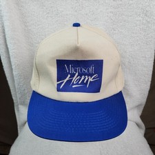 VTG Microsoft Home Hat Cap Blue Cream White Snapback 90s Software Computer