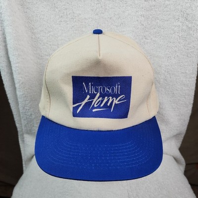 VTG Microsoft Home Hat Cap Blue Cream White Snapback 90s Software Computer