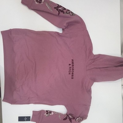 Abercrombie & Fitch Girls Pullover Hoodie Mauve Orchid Floral Embroidered 17/18
