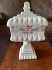 Vintage Westmoreland Glass Milk Glass Roses & Bows Hand Painted Wedding Box 10"