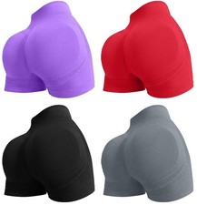 's 4 Piece Workout Shorts Yoga Gym Seamless Scrunch High Waist Pants Athletic...