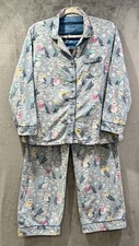 Nick and Nora Pajama Set Size L Blue Cotton Flannel Pockets Winter Snow Owl Rare