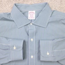 Brooks Brothers Shirt Mens 18, 35 Blue/Green Madison Non-iron Cotton Stretch L/S