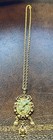 Vintage Jade Pebble Stone Faux Pearl Gold Tone Pendant Chain Necklace & Earrings — photo 3