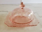 Antique JEANNETTE GLASS CO ADAM pattern PINK Depression glass BUTTER DISH & Lid
