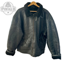 Vintage B-3 Aviator Bomber Jacket Black Sheepskin Shearling Leather Flight