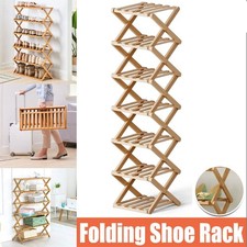 Folding Shoe Storage Rack 7 Tier Vertical Bamboo Freestanding Organiser Shelf UK