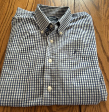 851 Nautica Men's Classic Blue White Checked Long Sleeve Shirt 17 1/2 34/35