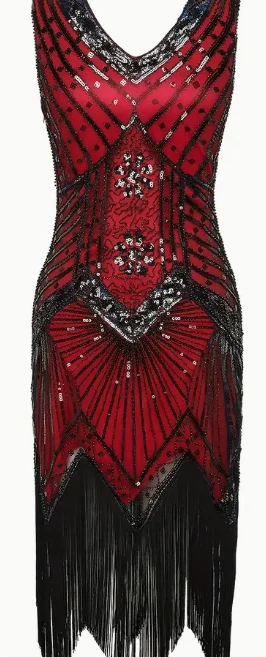 FLAPPER 1920s DRESS SET-Vintage Style Peacock Sequined Dress, and Accessories - Image 3 of 4