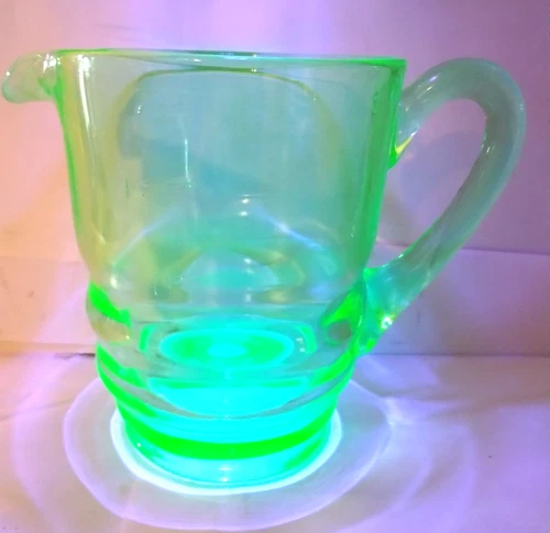 VTG Green Uranium Glass Pitcher/2 pint Measuring Pitcher/Green Depression Glass