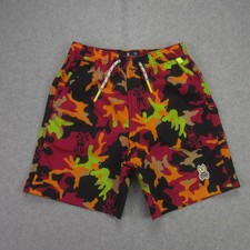 Psycho Bunny Swim Trunks Kid Boys 7/8 Purple Neon Camo Mesh Lined Volley Shorts