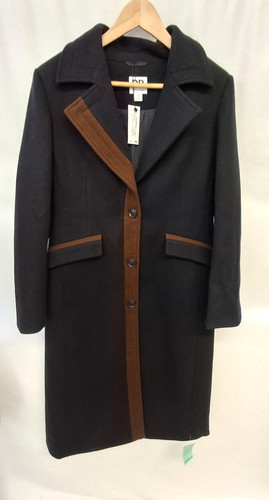 Dorothy Perkins Coat Contrast Detail Single Breasted Midi Navy Brown Uk10 L3781