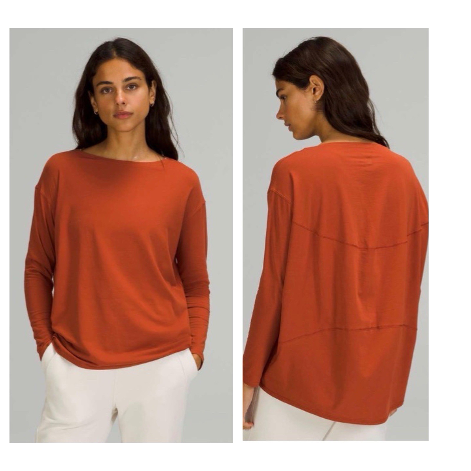 Lululemon Womens XL Shirt Back In Action Long Sleeve Boat Neck Aztec Brick
