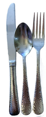 3 pc Reed & Barton Heritage Mint OLDE ENGLISH HAMMERED 18/10 SS Knife-Fork-Spoon
