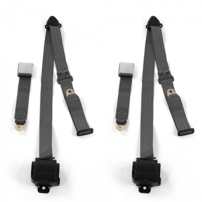 AMC AMX 1967-74 Airplane 3pt Charcoal Retract Bucket  Seat Belt Kit-2 Belts 