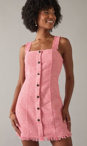 Francesca’s Dress Women XS Tweed Mini Button Front Barbie Nikki Shift Pink HH - Picture 3 of 7