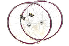 Pair 700c Wheels Raleigh Cameo Burgundy Purple Dual wall Rims 6-7 Speed