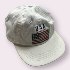 Vintage Men  s Polo Ralph Lauren USA Flag Strapback Hat White Embroidered