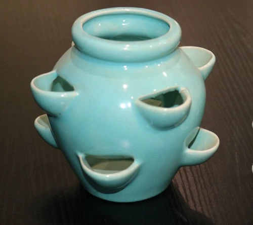 Vintage Bauer Strawberry Pot Planter Turquoise 4 1/2"