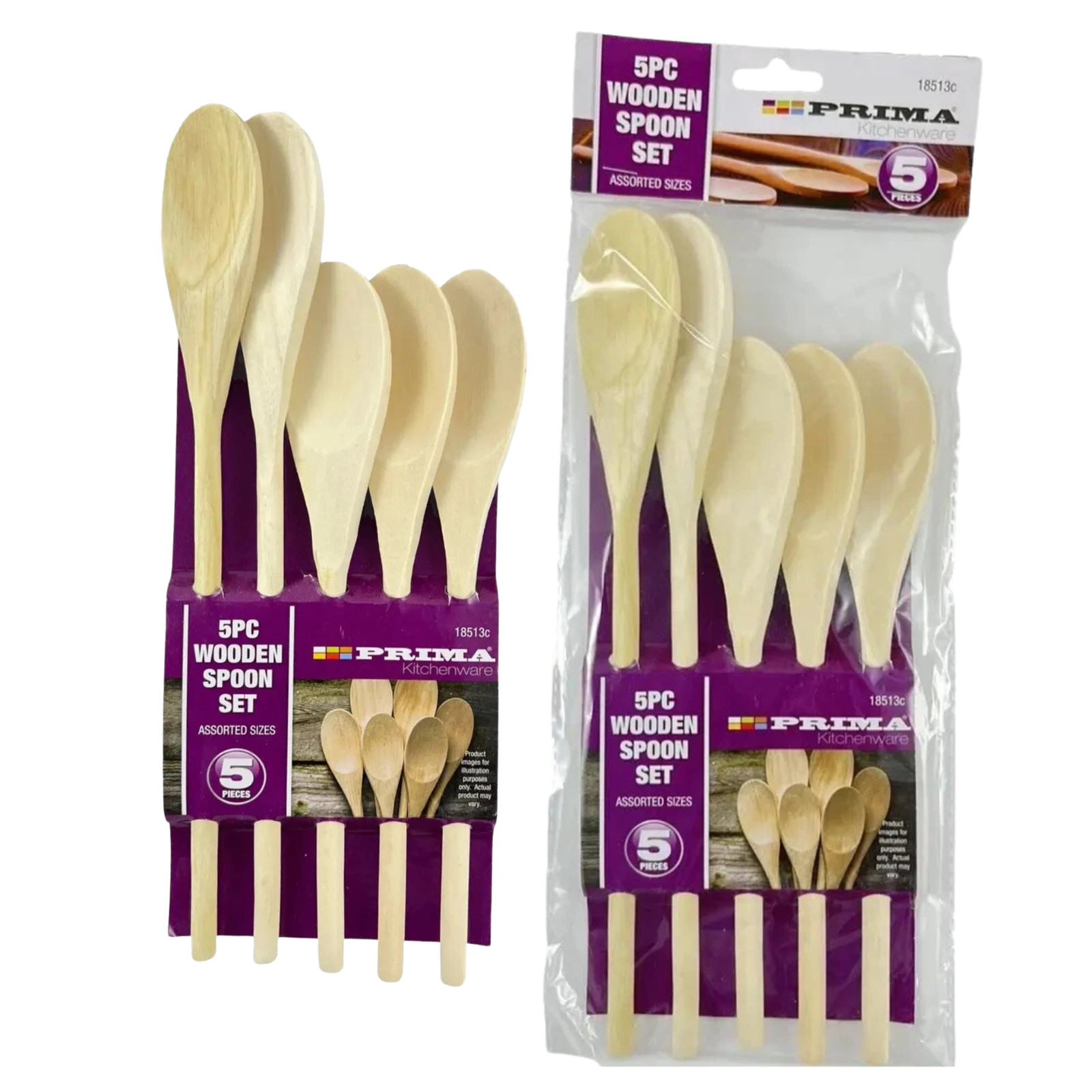 Prima Wooden Spoon Set 5PC Kitchen Cooking Baking Mixing Non-Scratch Utensils
