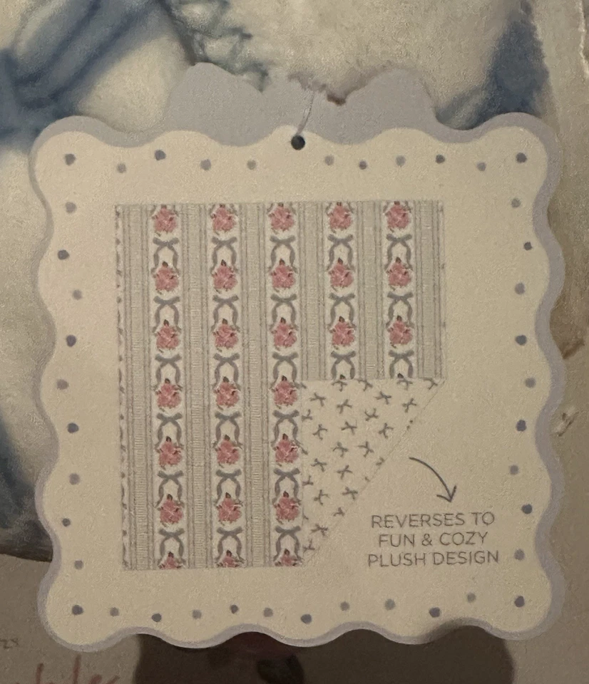 Envogue Delphine Coquette Blue Bow Stripe Rose Reverse QUEEN Blanket NEW-Viral - Image 2 of 4