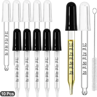 PAOEYRB 10Pcs Eye Dropper with Durable Rubber Head, 1ml Glass Dropper, SMALL, white