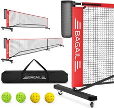Pickleball Net 2-in-1 22ft 11ft Regulation Portable Wheels Red PN01 BAGAIL Size