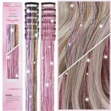 Clip in Hair Tinsel 20 Inch Glitter Tinsel Hair Extensions Fairy Hair Tinsel for