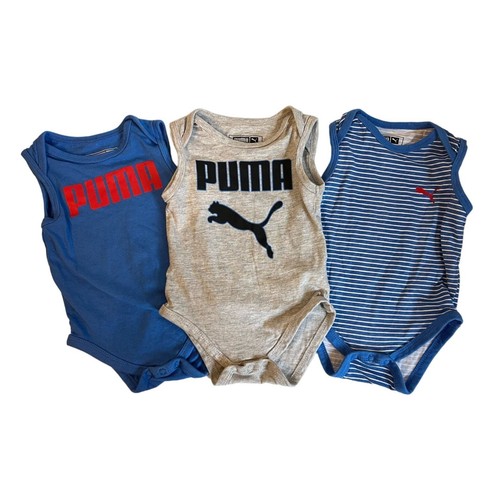 Puma Infant Boy's 3-Pack Sleeveless Logo Bodysuit Set size 3-6m