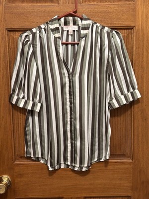 Philosophy Vertical Stripe V-Neck Blouse Sz Petite L
