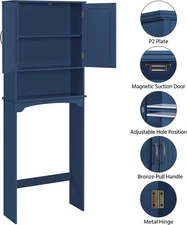 Free Standing Over The Toilet Storage Cabinet 2 Doors &Adjustable Shelf Bathroom