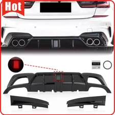 Rear Diffuser Lip W/LED Light For 19-22 BMW 3 Series G20 330i M340i Gloss Black