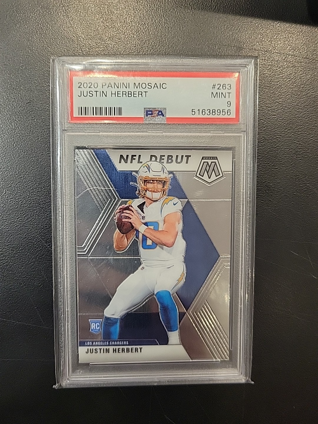 2020 Panini Mosaic Justin Herbert Rookie Silver Prizm Nfl Debut PSA 9 Mint