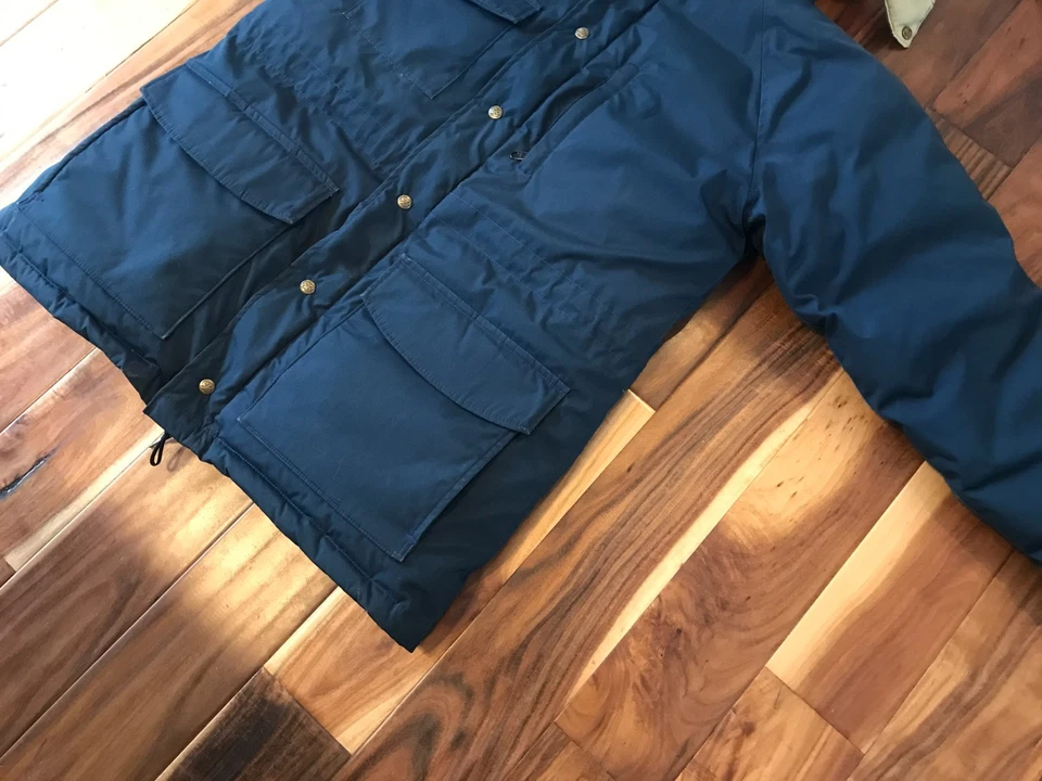 Abrigo Parka Vintage Eddie Bauer Premium Plumón de Ganso Con Capucha Azul Marino Para Hombre Mediano Foto 3 de 4