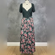 Green Floral Maxi Dress Medium Stretchy Vacation Fall Brunch