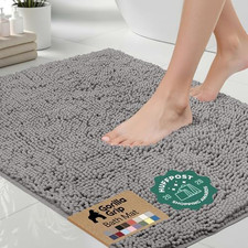 GORILLA GRIP Bath Rug Mat for Bathroom, Absorbent Chenille, 24" X 17", Grey