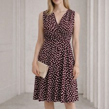 Calvin Klein Women's Burgandy White Polkadot Sleeveless Midi Dress Size 16 NEW