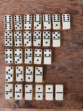 Vintage Dominoes Double Six Set of 28 Studded Dominoes in Wood Box complete