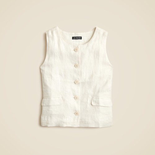 NWT!! J. CREW Crewneck Vest Linen Natural Flap Pockets Tie Waist Retro Size 4 - Picture 1 of 11