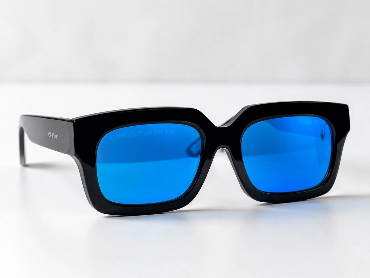 Sonnenbrille von Off-White in Schwarz mit blauen Gläsern Virgil Abloh sunglasses
