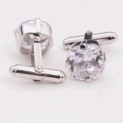 6 Ct Certified Treated White Diamond Solitaire Unisex Cufflinks In 925 Silver